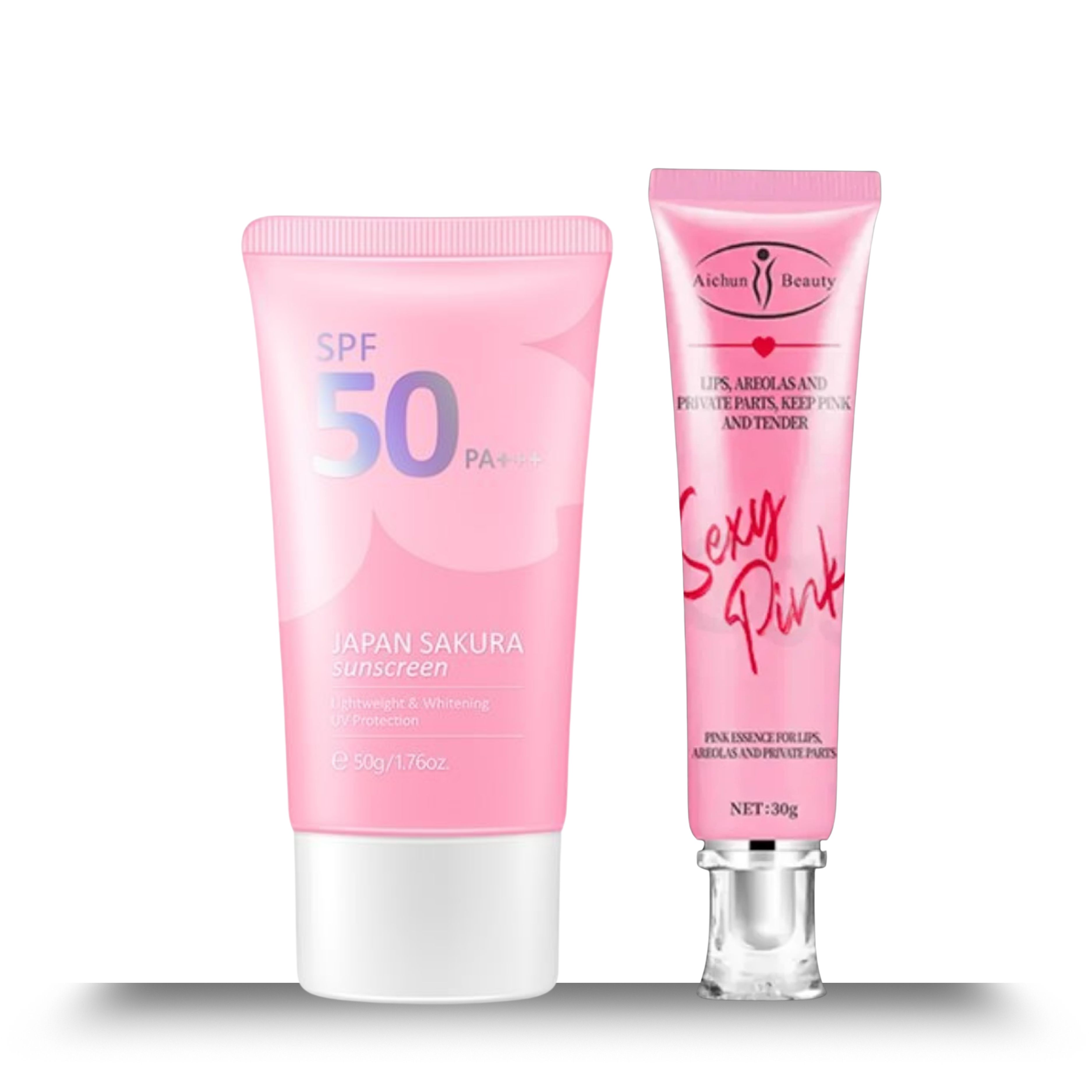 Japan Sakura Sunscreen SPF 50+++ + Sexy Pink Lip Balm – Daily UV Protection & Hydration